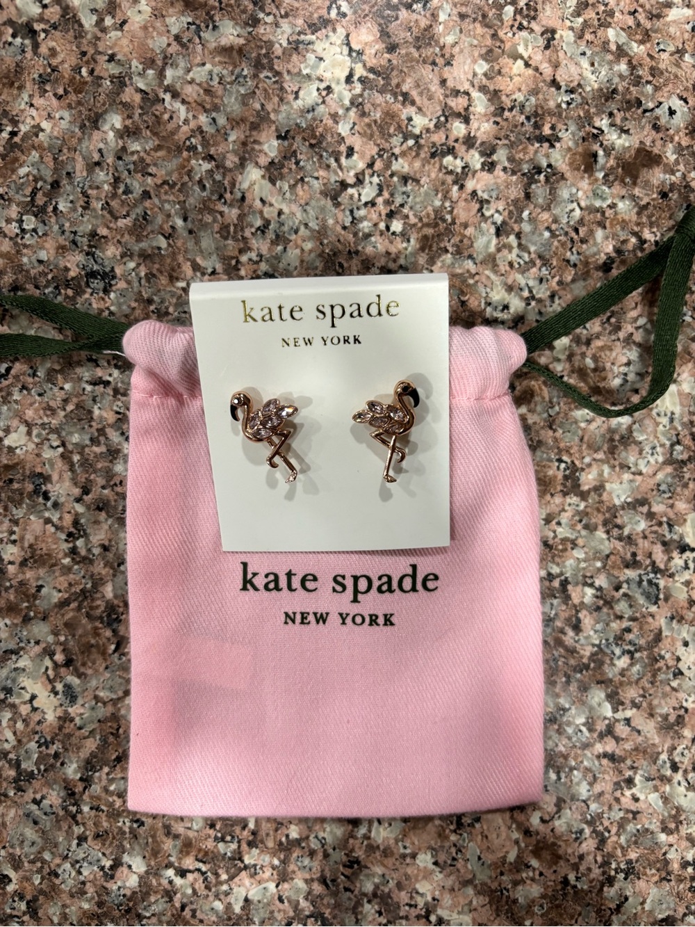Kate Spade Flamingo Stud Earrings Gold Tone Pink Crystal-NWT + Dust Bag
